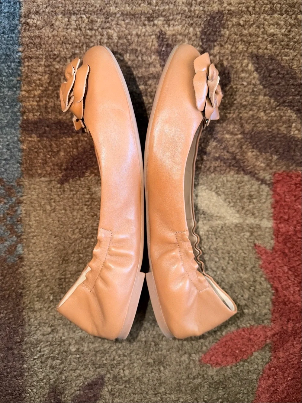 Tory Burch Royal Tan Classic Sheep Blossom Ballet Flats